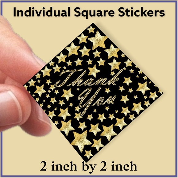 Mailers And More Other - 100 (2x2 Inch) Diamond Stickers, Black and Gold Star High Gloss, Thank You